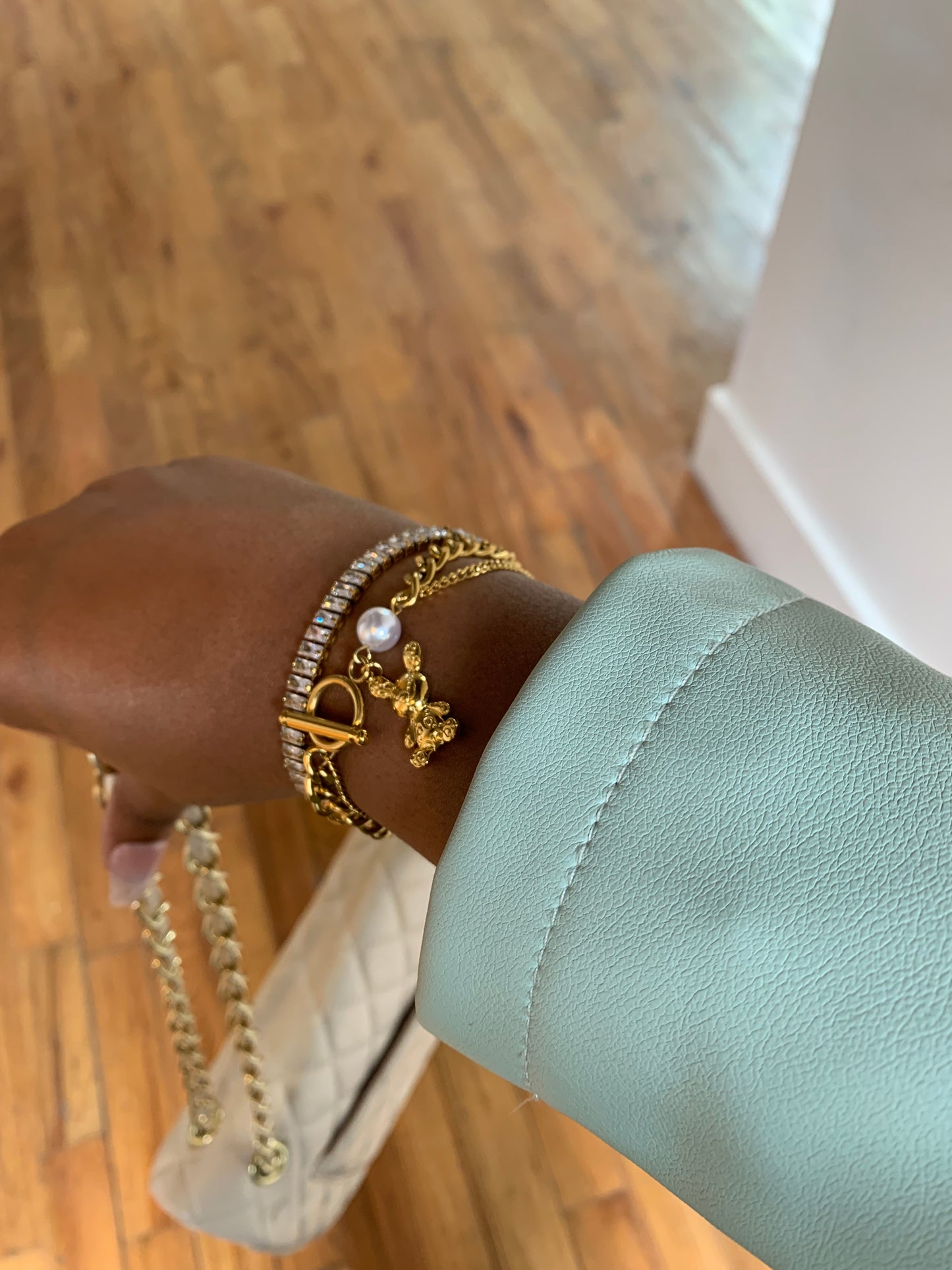 Vintage Teddy Bear Charm Gold Bracelet