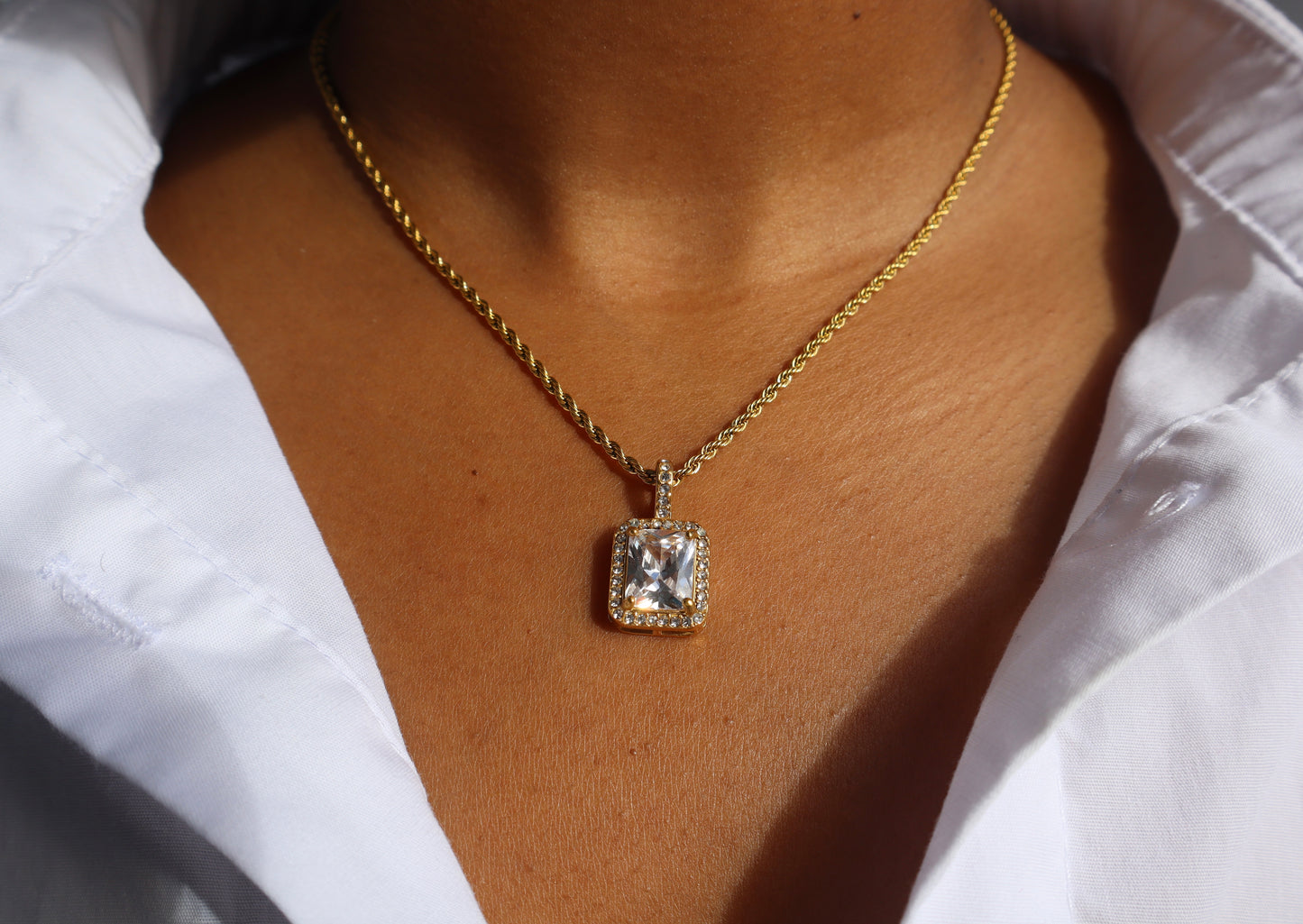 White Diamond Square Necklace