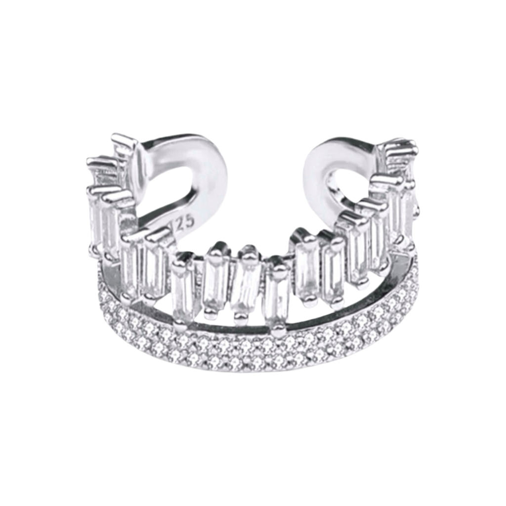 Cristal Double Layer Silver Ring with Diamonds