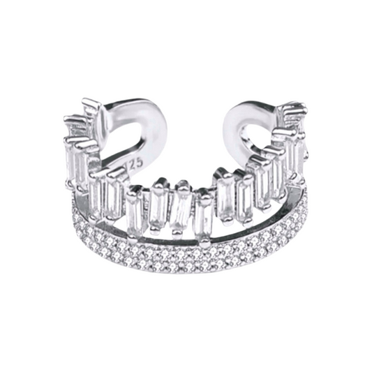 Cristal Double Layer Silver Ring with Diamonds