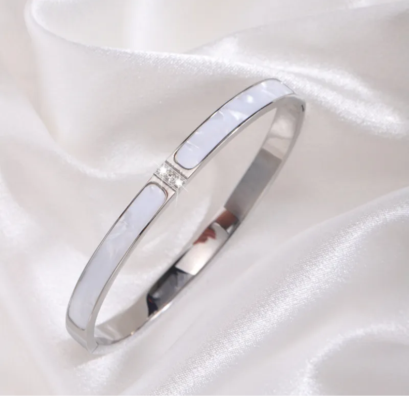 Marble 14k Silver Bangle Bracelet