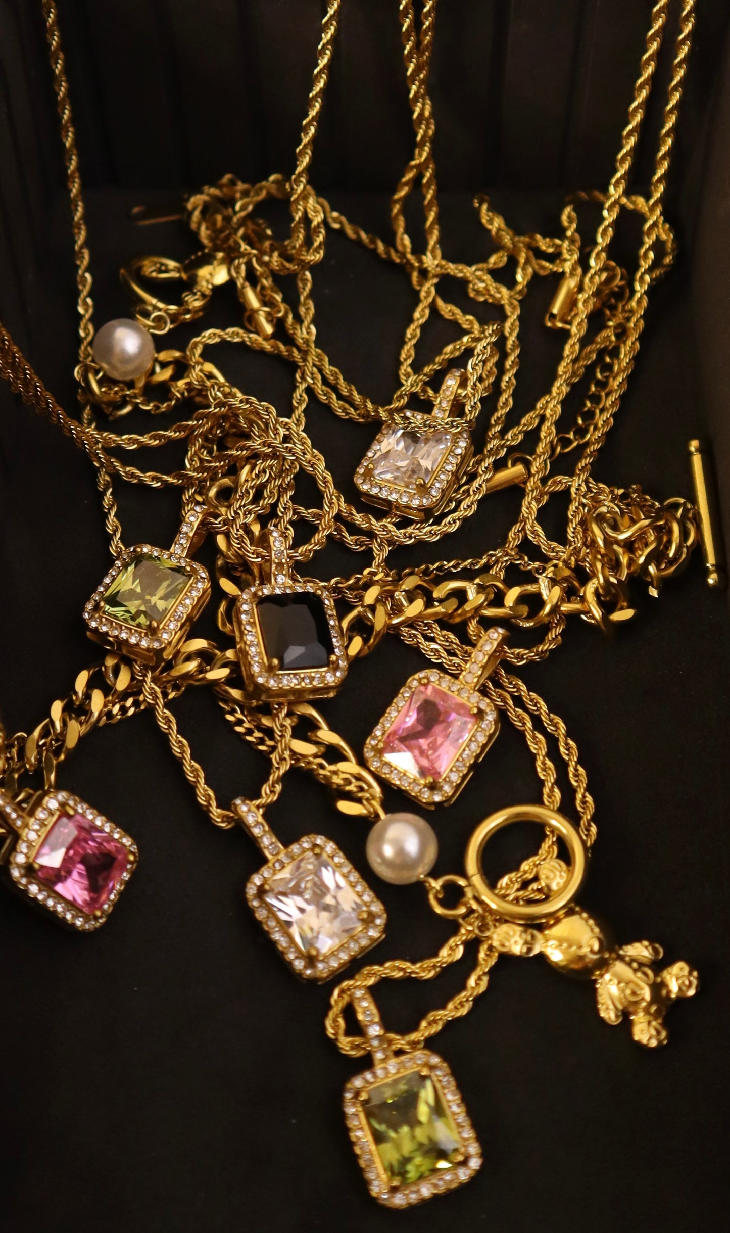 White Diamond Square Necklace