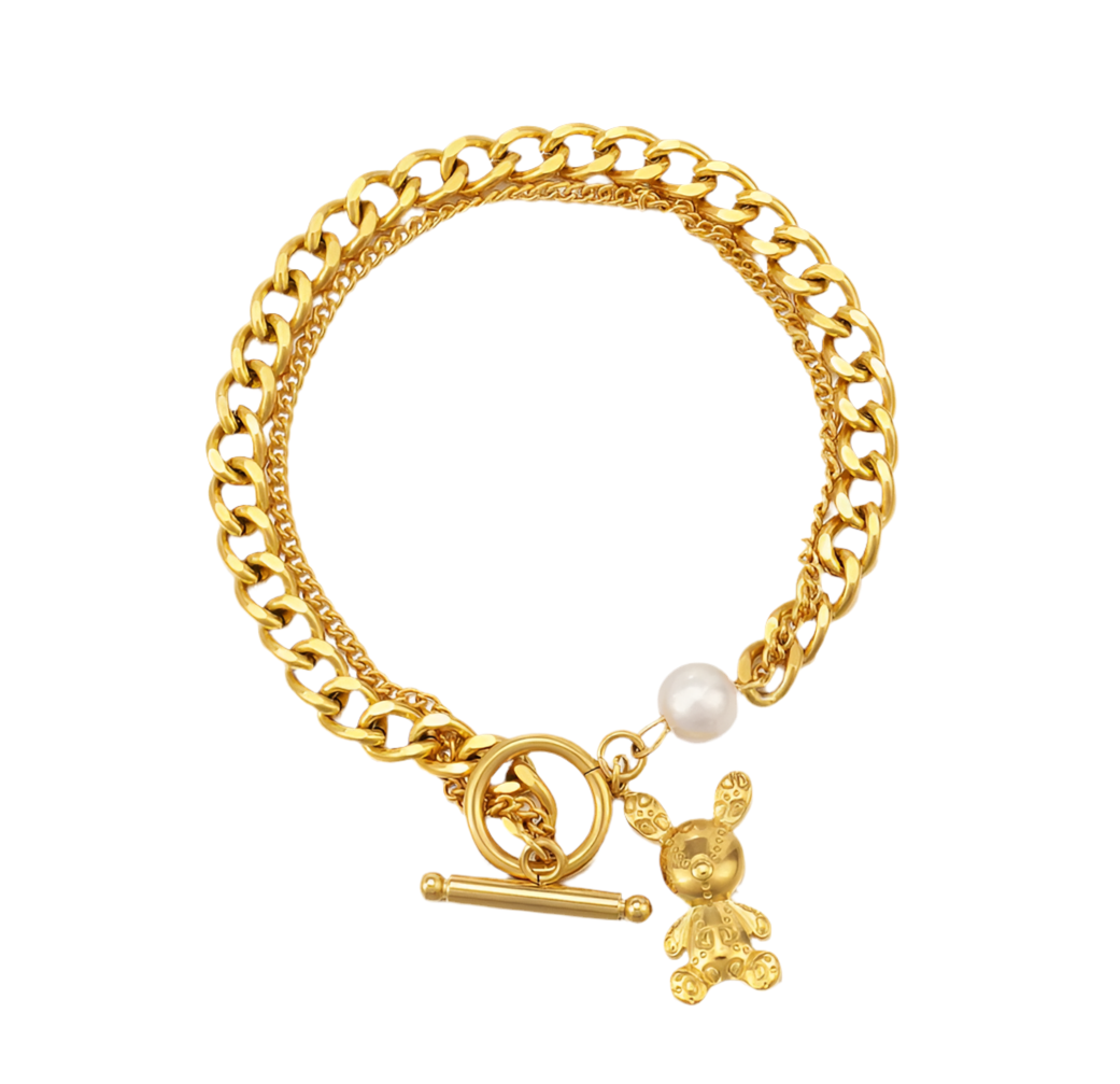 Vintage Teddy Bear Charm Gold Bracelet