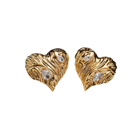 Minimalist gold diamond heart statement studs—luxurious and bold earrings perfect addition for everyday jewelry collection