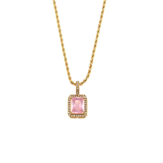 Pink Diamond/ Pink diamond necklace/ Gold necklace/ Gold diamond necklace/ diamond necklace/ stainless steel/ 24k stainless steel