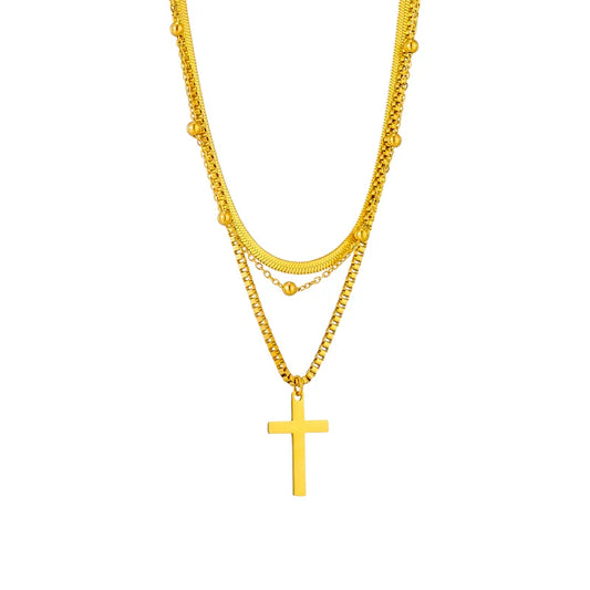 Minimalistic 14k Gold Chain: Cross gold necklace for women 
